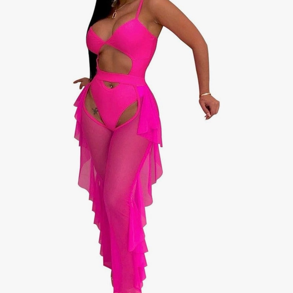 Vibrant Pink Cutout Jumpsuit - Picture 2 of 5